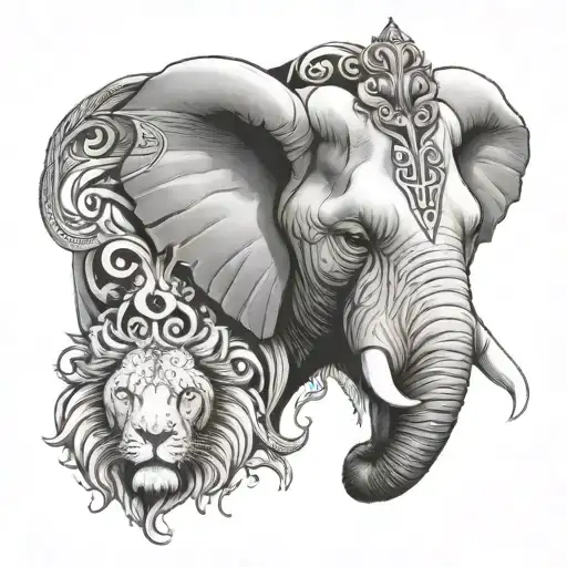 Elephant Head With Lion