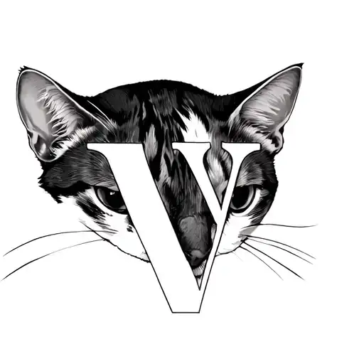 Silhuette Of A Cat With Initails V Letter