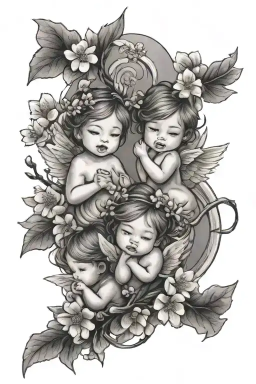 3 Little Angles With Cherry Blossoms