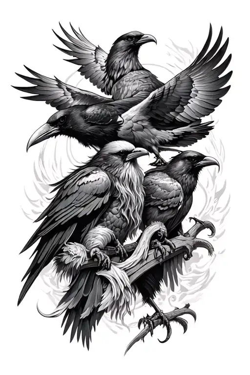 Odin And His Ravens Huginn And Muninn