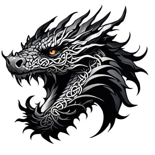 Dragon Head With Celtic Knot Background