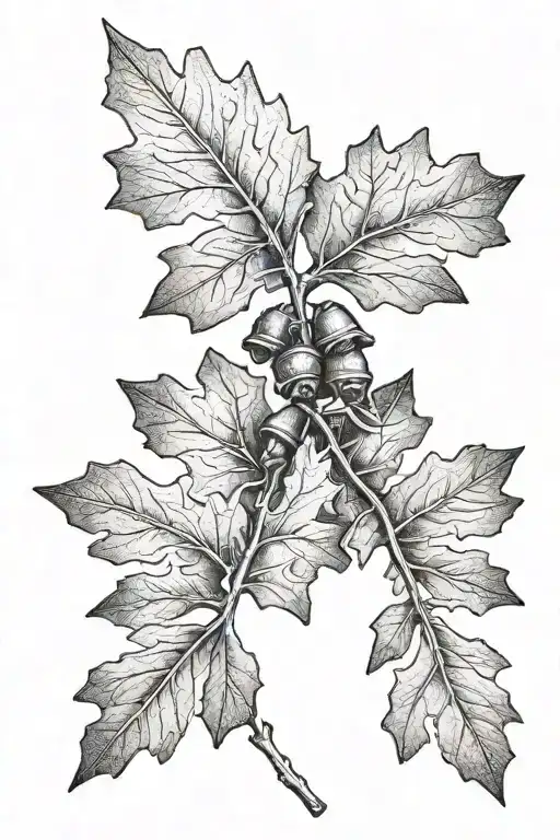 Oak Leaf Sprig With Two Acorns Hanging