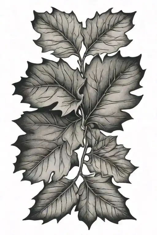 Oak Leaf Sprig With Two Acrons Hanging