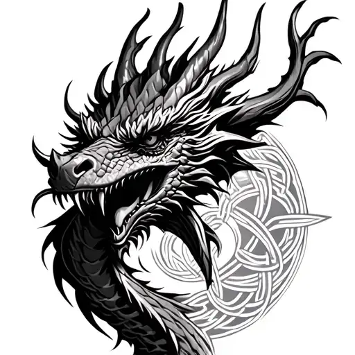 Realistci Dragon Head With Celtic Knot In The Background