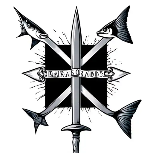 Barbados Trident From The Flag With Flying Fish Jumping