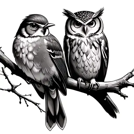 Robin And Owl On A Branch