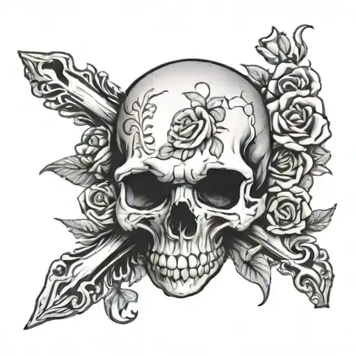 Skull And Bones Over A Cracken On A Background Of Roses
