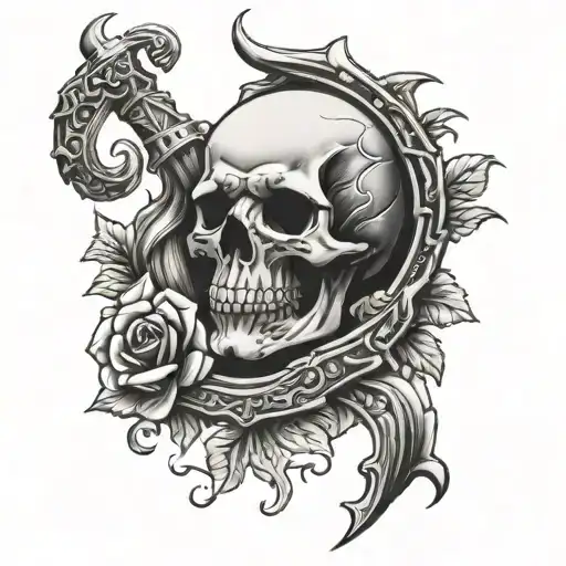 Skull And Bones Over A Kracken On A Background Of Roses