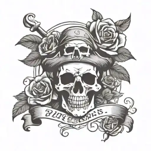 Pirate Flag Skull And Bones Over Roses