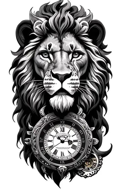 Lion Avec Horloge Chiffre Romain Avec Chiffre
