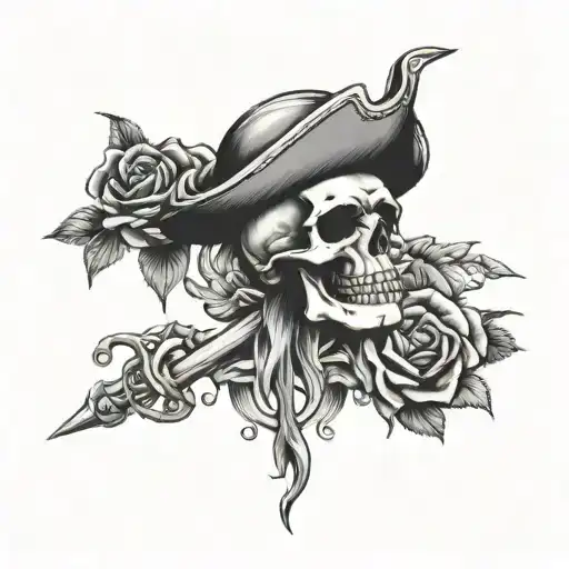 Pirate Skull And Bones Over Roses