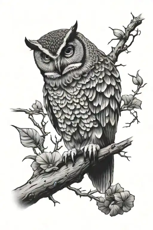 Owl Perched On A Branch Frontal View