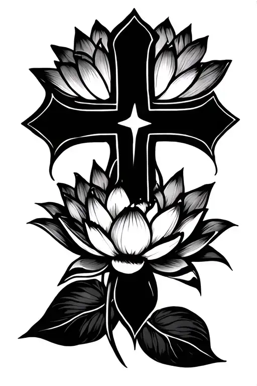 Cross Surrounded By Lotus Flower