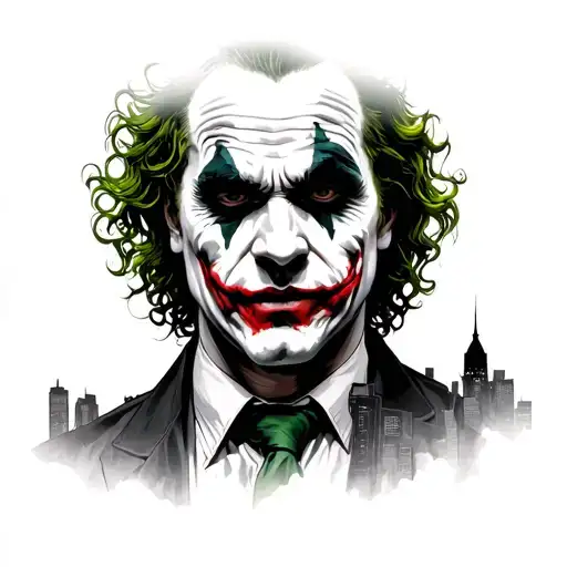 Heath Ledger Joker With Gotham City Skyline