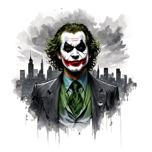 Heath Ledger Joker With Gotham City Skyline