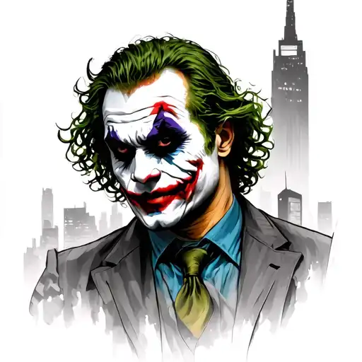 Heath Ledger Joker With Gotham City Skyline