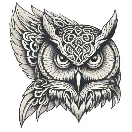 Celtic Owl Head With Blue Eyes