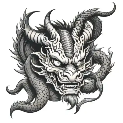 Dragon And Hannya Mask Surrounded