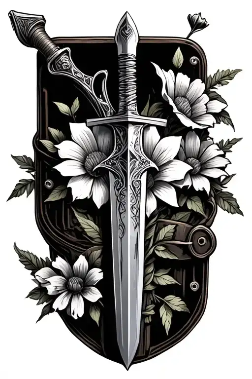 Dagger In Holster With Flowers Growing