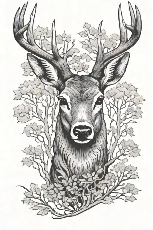 Deer Head With Trees