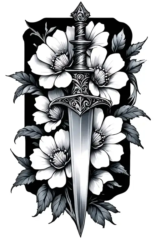 Dagger With Flowers Growing Around