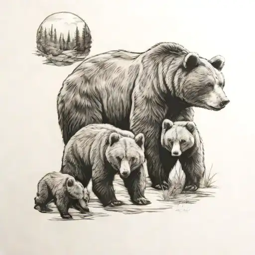 Mama Bear And 2 Cubs