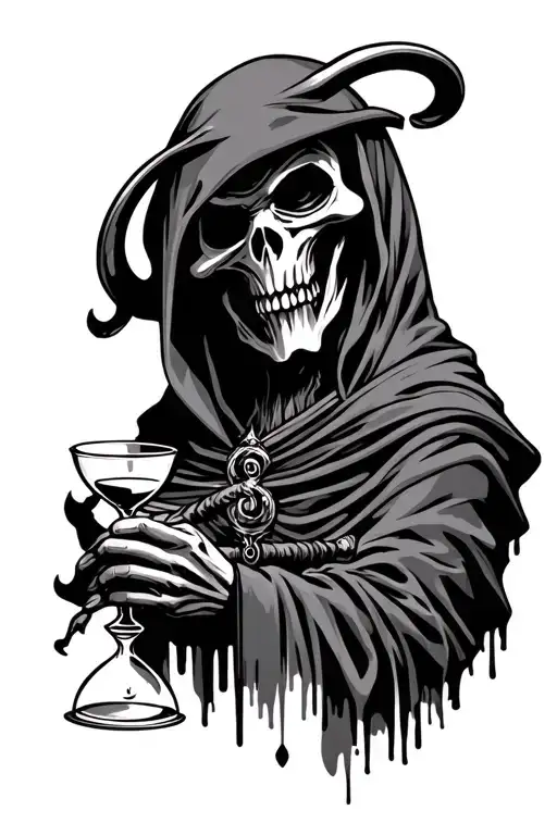 Oni Mask Grim Reaper Holding A Hour Glass