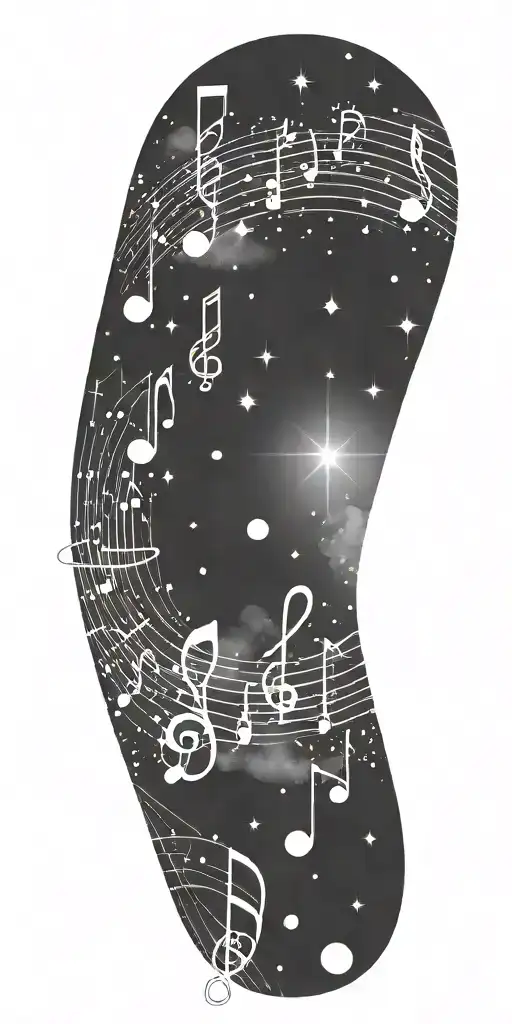 A Graphic Design-inspired Tattoo Of Music Notes Forming Constellations In The Night Sky