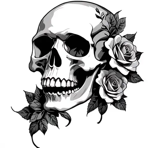 Skull And Roses Intertwined