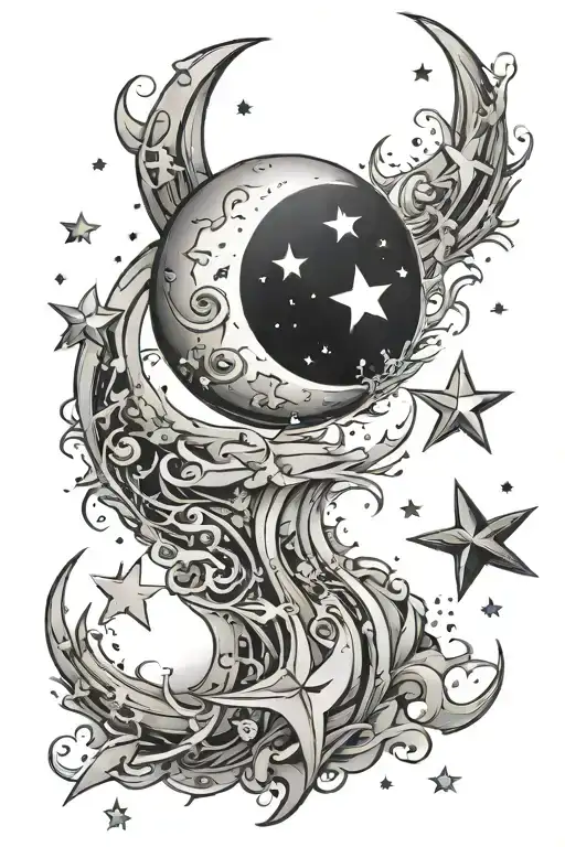 Moon And Stars Shining