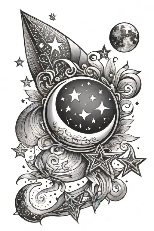 Simple Moon And Stars Shining