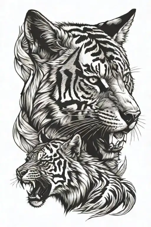 Wolf Und Tiger Head Tattoo Holding