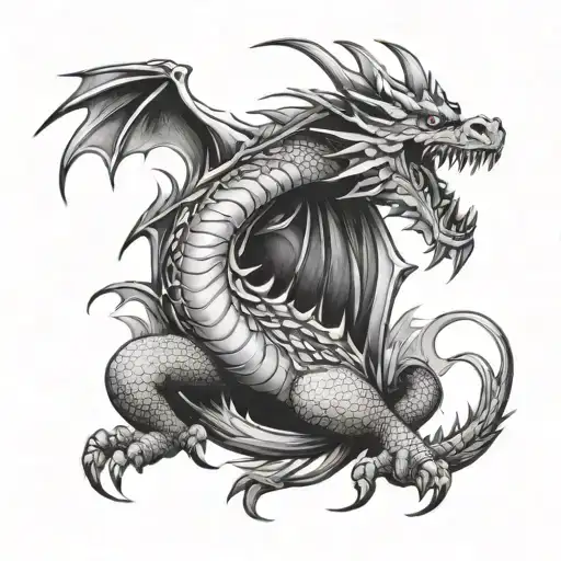 Dragon Rising From Fire Flames