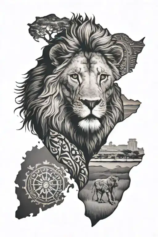 Lion Head In The Shape Of Africa Continent