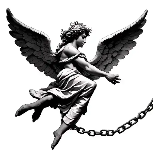 An Angel Try To Fly But Chain Stops Him