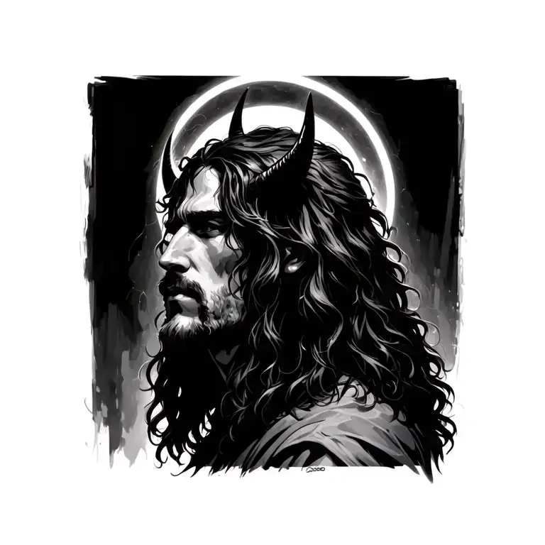 Long Haired Male With Devil Horns And Halo