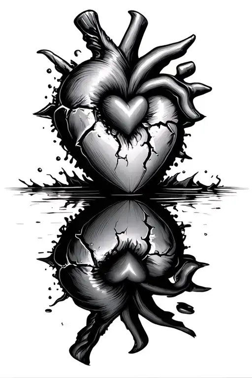 Broken Heart With Mirror Reflection Pointing Towards