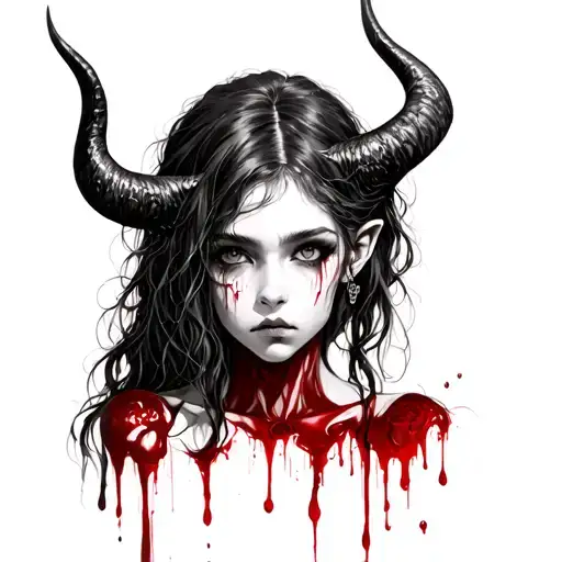 Girl Demon In Blood With Horns