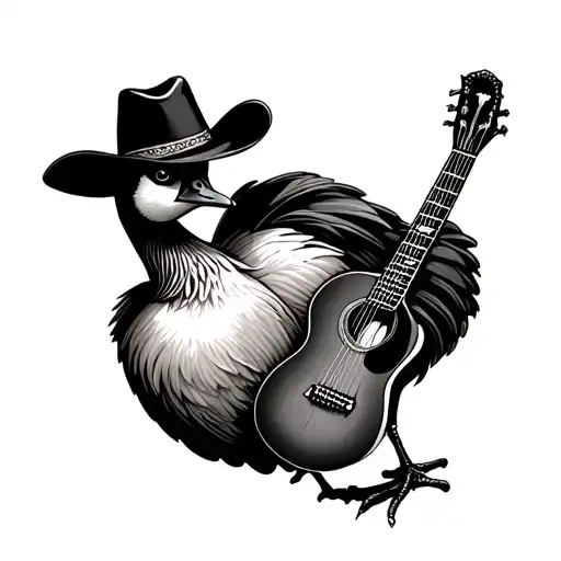 Goose With Guitar And Cowboy Hat