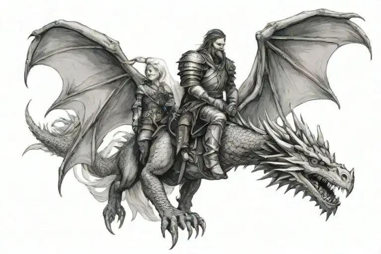 Medieval Party Overseeing A Veiw With A Dragon Flying