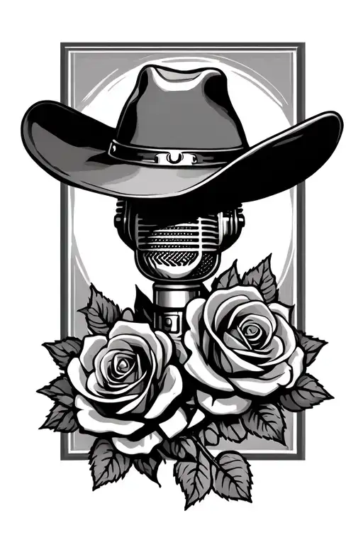 Cowboy Hat With Microphone And Roses Intertwined