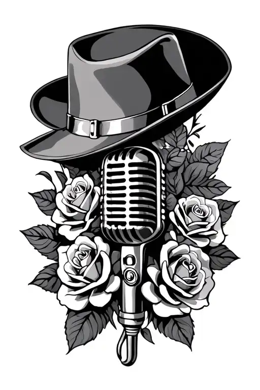 Trilby Hat With Microphone And Roses Intertwined Within
