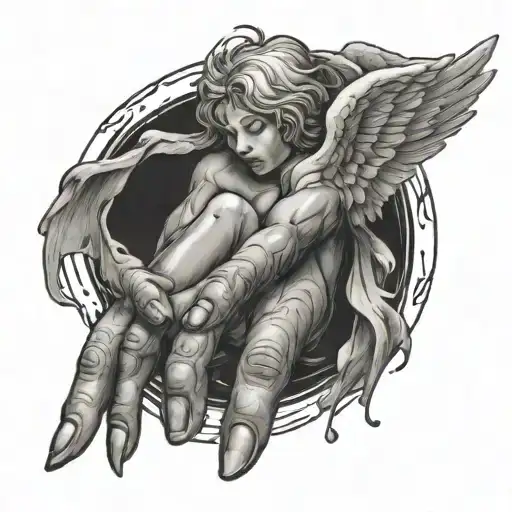 Crying Angel Hand Covering A Hole Surrounded
