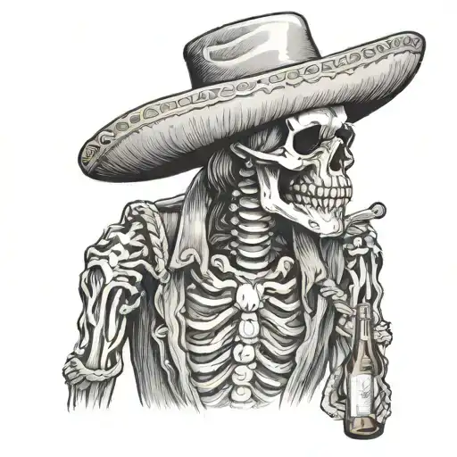 A Sad Skeleton Charro With A Beer And Rope Around Neck Crying