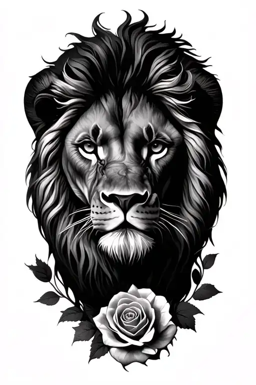 Lion's Face And Roses And Compus