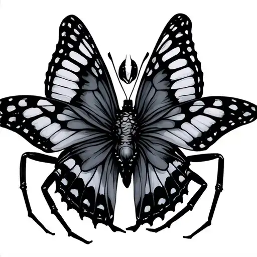 Spider On His Canvas With Butterfly