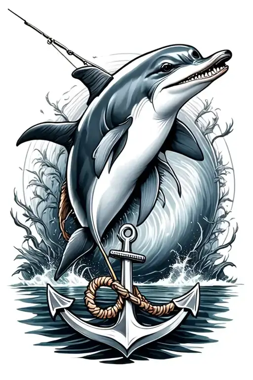 Fishing With A Dolphin And An Anchor Surrounded