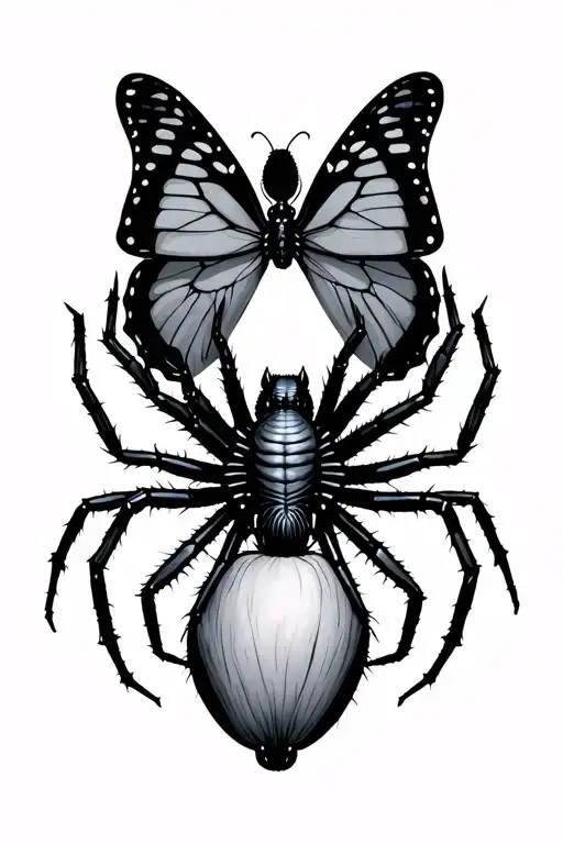 Spider On His Canvas With Butterfly