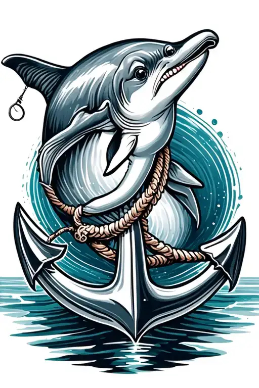Fishing With A Small Dolphin And An Anchor Intertwined