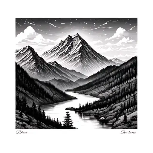 Dear With A Mountain Landscape